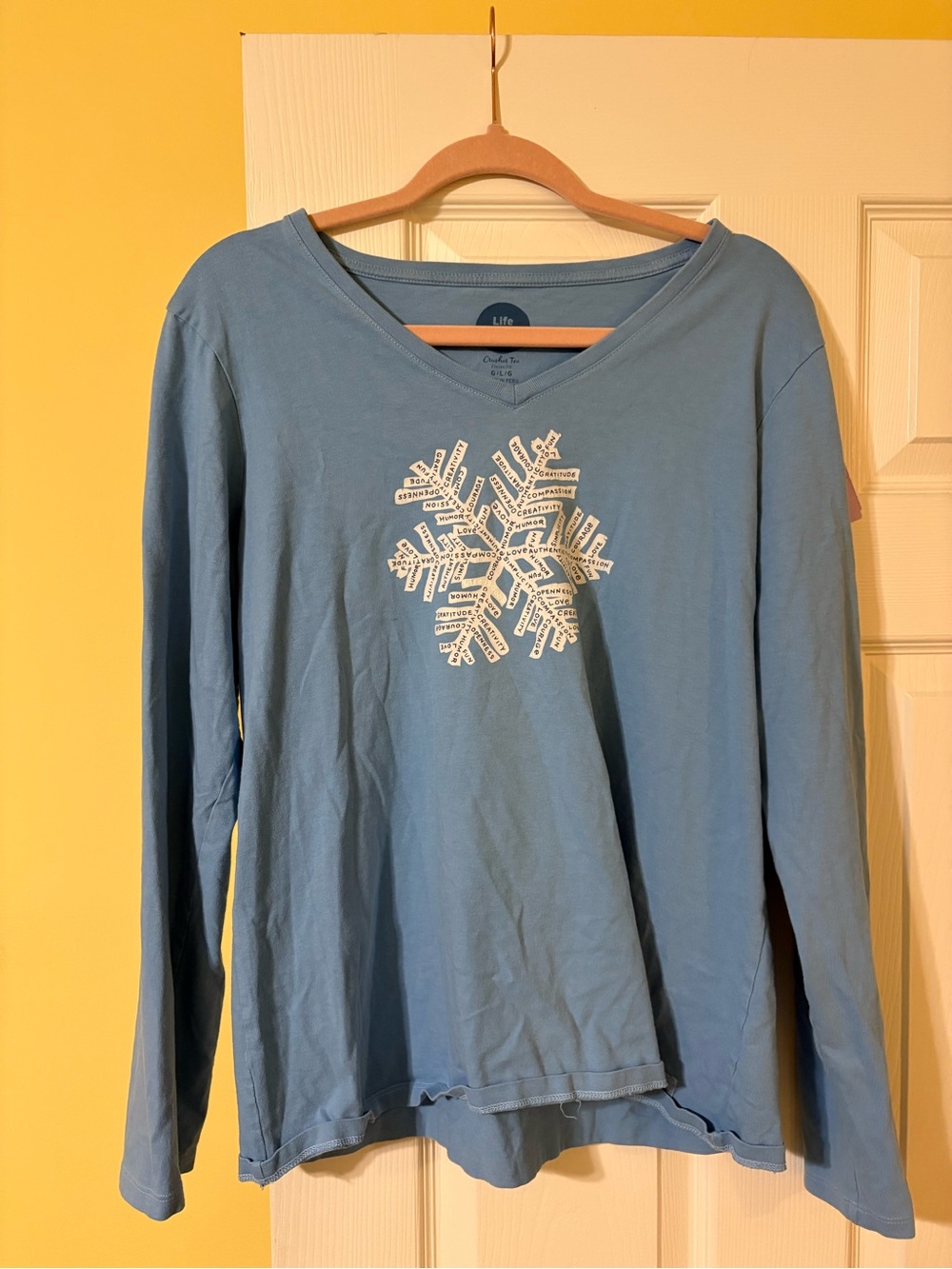Life Is Good Blue Long-Sleeve V-Neck Top with White Snowflake